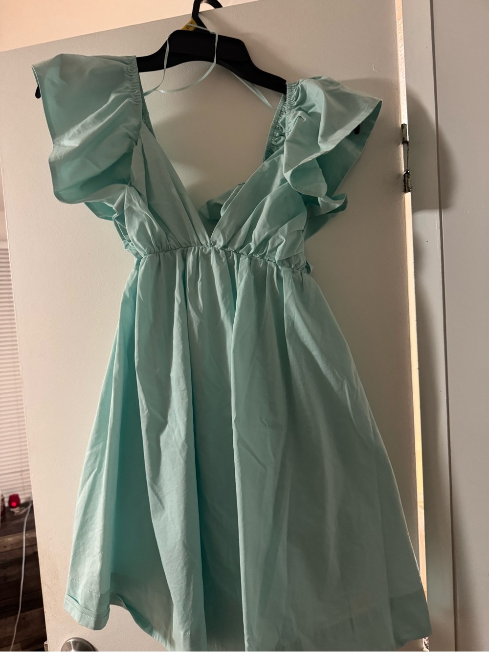 Women Mint Ruffle Sleeve Dress